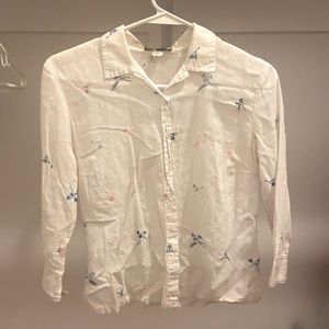 Anthro S Embroidered Button-Down